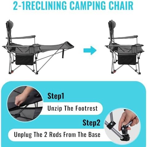 Adult reclining camping chair with footrest — photo 4