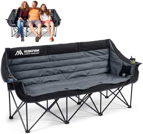 Black 3 person folding double camp chair