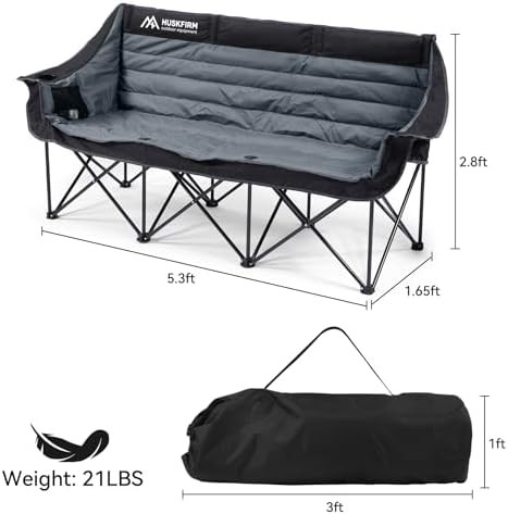 Black 3 person folding double camp chair — photo 3