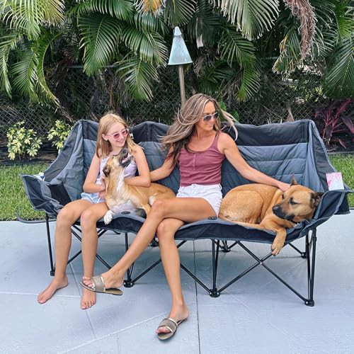 Black 3 person folding double camp chair — photo 4
