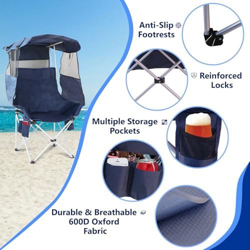 Navy Blue Folding Chair with Canopy — photo 3
