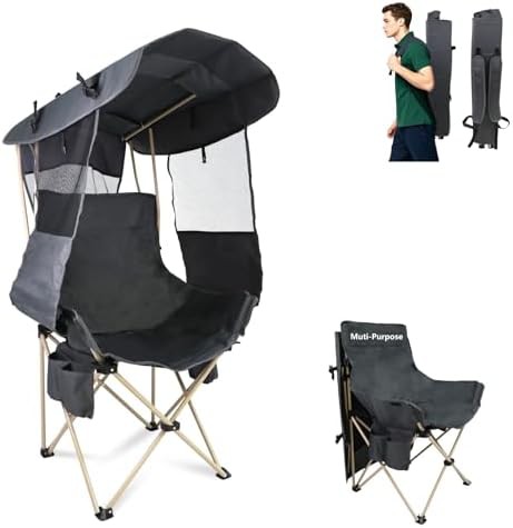 Grey Folding Chair with Canopy Shade