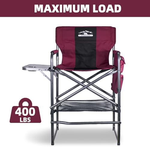 Wine red tall directors chair with table — photo 4