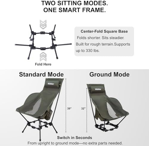 Green high back folding camping chair — photo 3