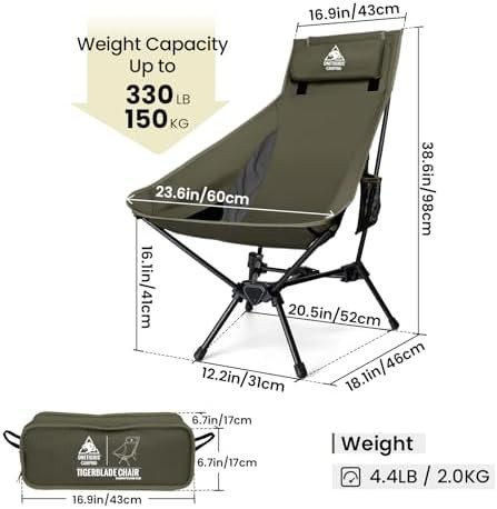 High back widened seat folding camping chair — photo 3