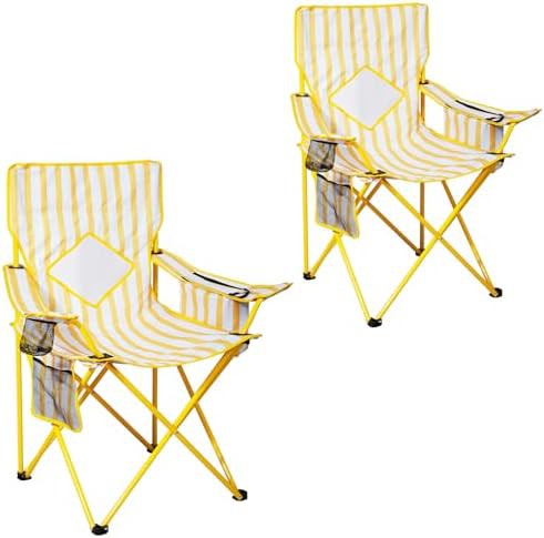 Yellow metal folding outdoor camping chairs 2 pack