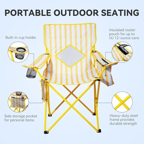 Yellow metal folding outdoor camping chairs 2 pack — photo 4