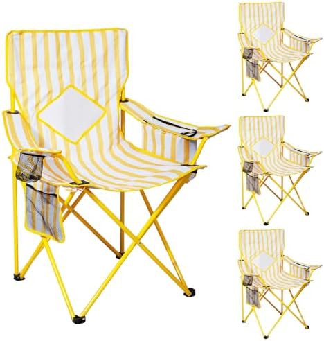 Yellow metal folding outdoor camping chairs 4 pack