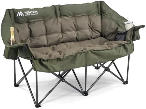 Green padded heavy duty two person camp chair