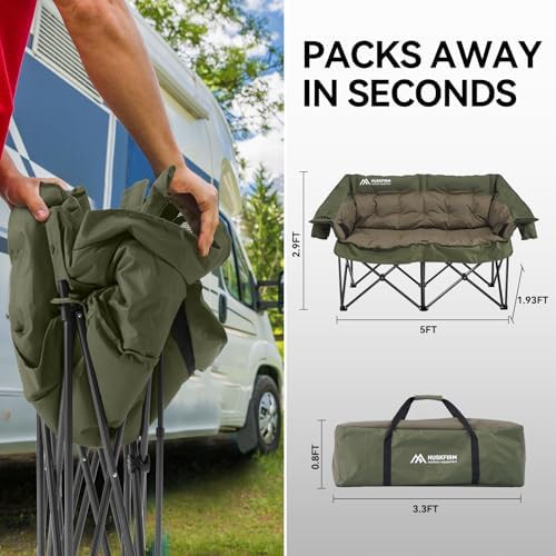 Green padded heavy duty two person camp chair — photo 3