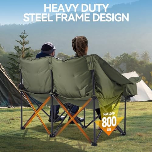 Green padded heavy duty two person camp chair — photo 5