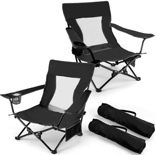 Black Beach Camping Chair Pair