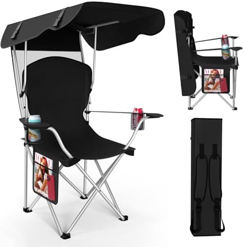 Black Oxford Canopy Camping Chair