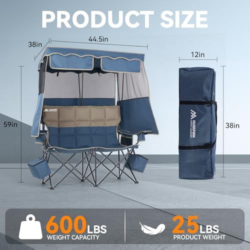 Blue padded double camping chair with canopy — photo 3