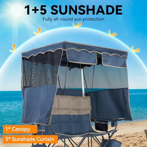 Blue padded double camping chair with canopy — photo 4