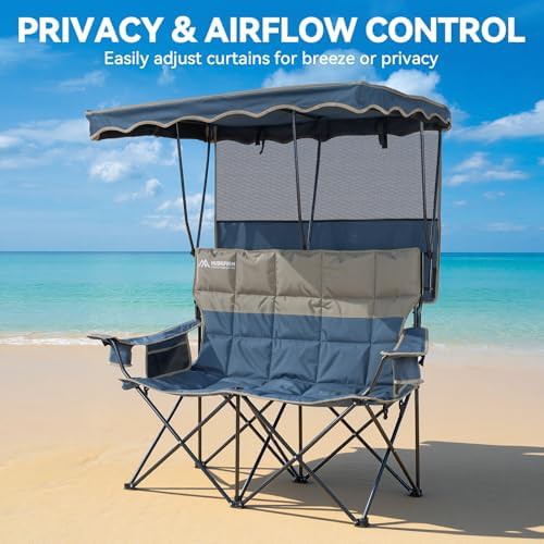 Blue padded double camping chair with canopy — photo 5