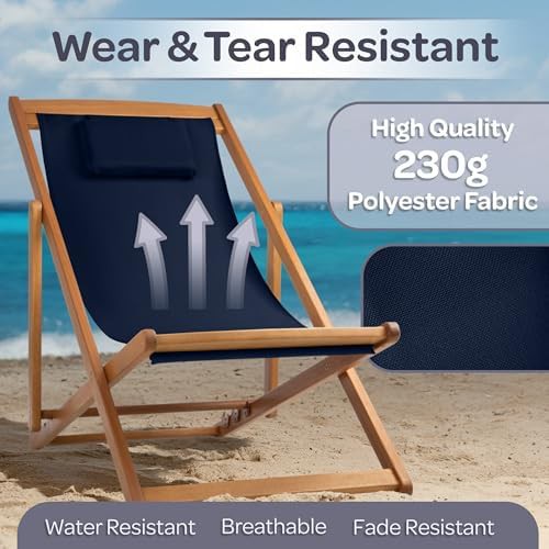 Blue adjustable wood folding sling chair — photo 4