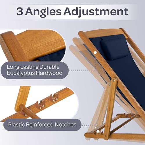 Blue adjustable wood folding sling chair — photo 5