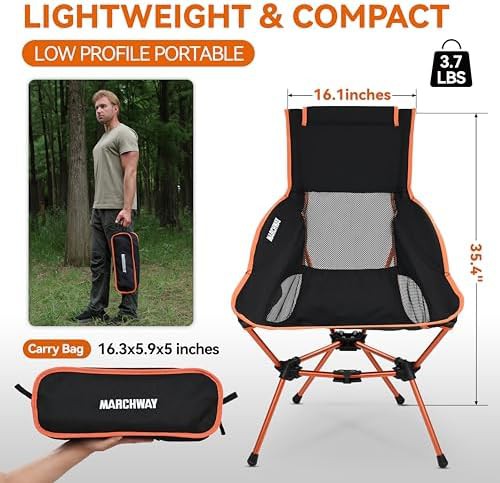 High back orange portable camping chair — photo 3