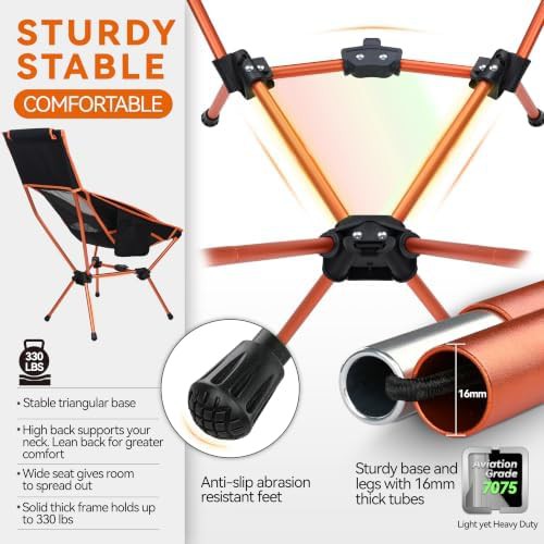 High back orange portable camping chair — photo 4