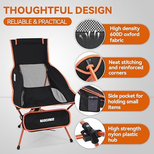 High back orange portable camping chair — photo 5