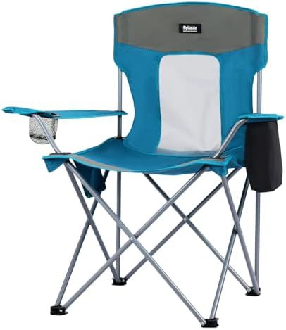 Blue outdoor portable lawn chair with cup holder