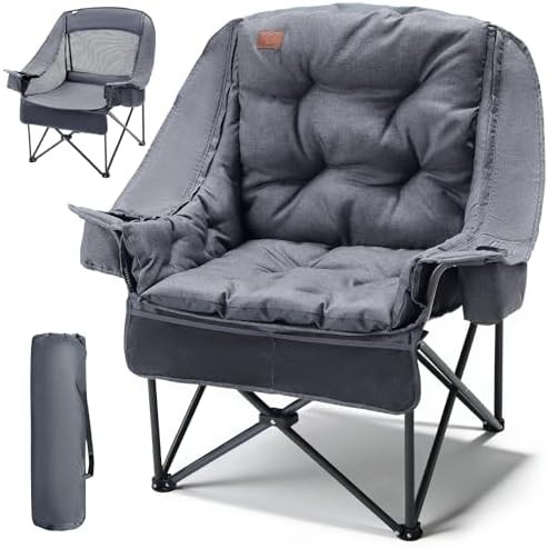 Grey XL camping chair with detachable cushion