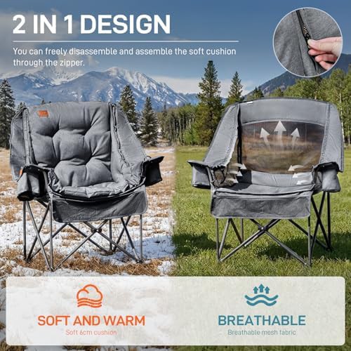Grey XL camping chair with detachable cushion — photo 3