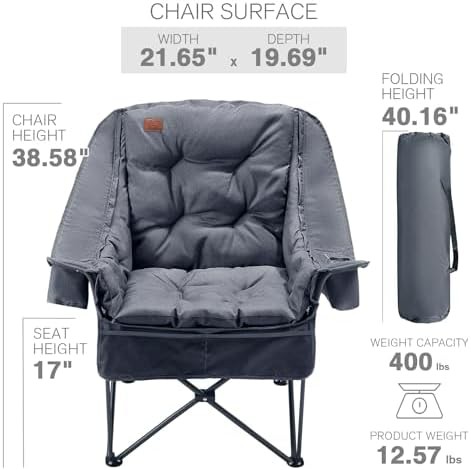 Grey XL camping chair with detachable cushion — photo 4