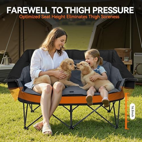 Black padded double camping chair for adults — photo 3