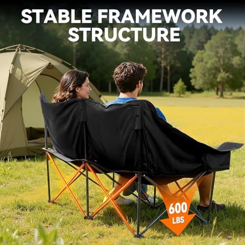 Black padded double camping chair for adults — photo 4