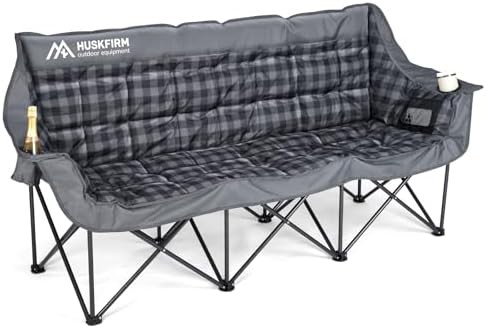 Grey three person folding loveseat camping chair