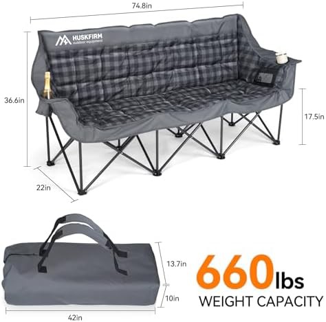 Grey three person folding loveseat camping chair — photo 3