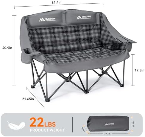 Grey padded high back two person camp chair — photo 3