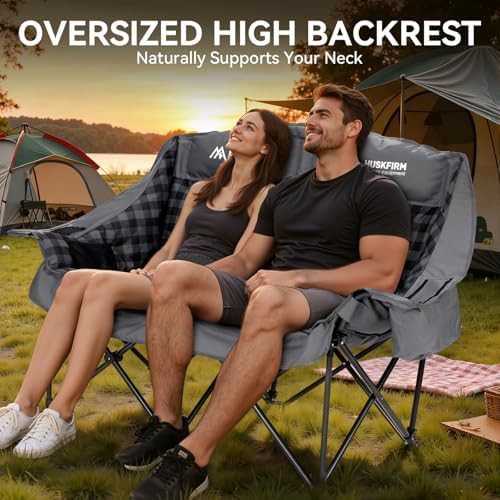 Grey padded high back two person camp chair — photo 4