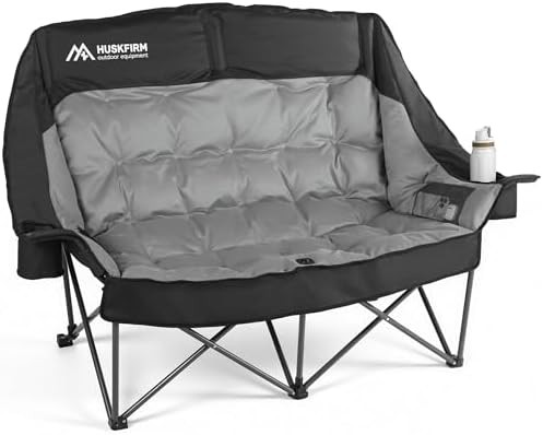 Black high back double camping chair for two