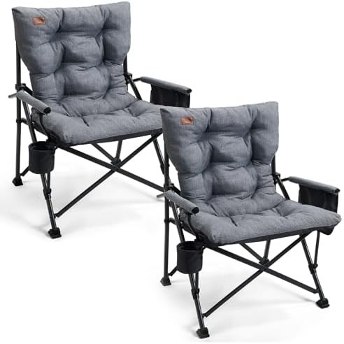 Grey padded folding camping chair two pack