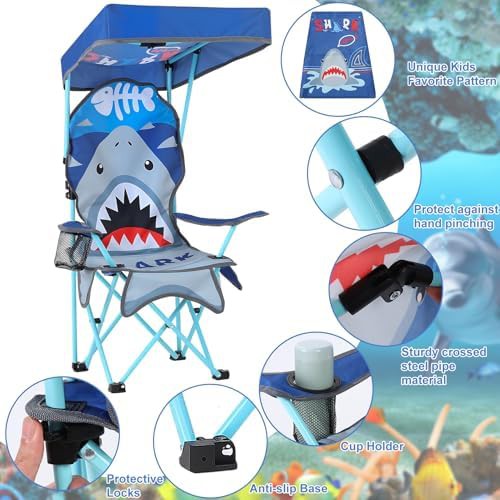 Shark pattern kids outdoor folding camping chair — photo 3