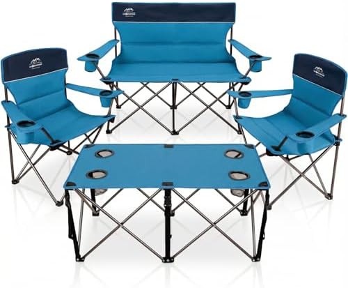 Oversized camping chair set with table blue