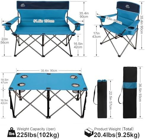 Oversized camping chair set with table blue — photo 3
