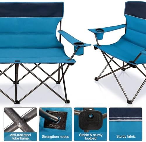 Oversized camping chair set with table blue — photo 4