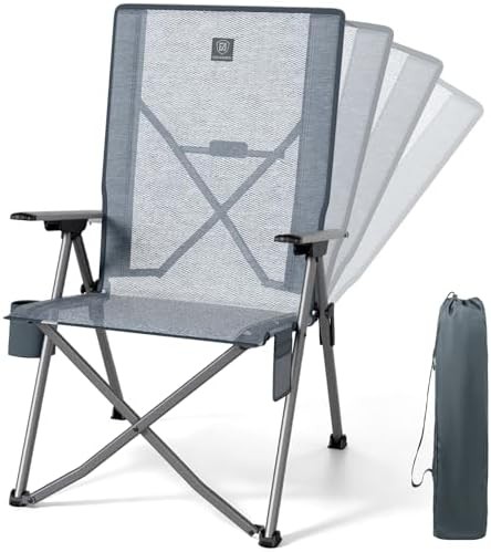 Grey mesh reclining camping chair