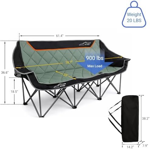 Black oversized triple folding camping couch — photo 3