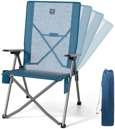 Blue mesh reclining camping chair