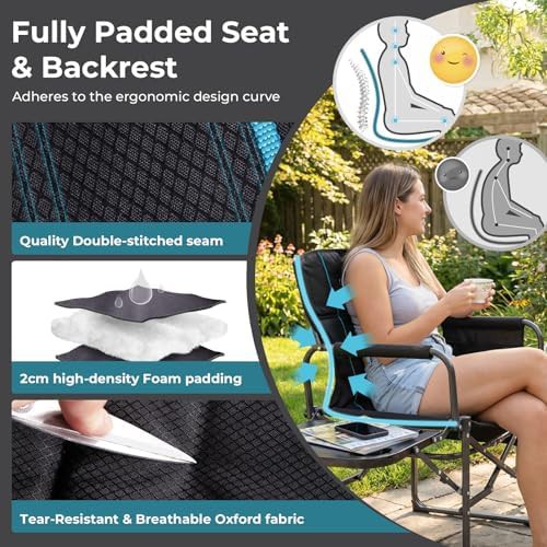 Black padded director camping chair with side table — photo 3