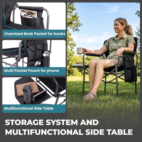Black padded director camping chair with side table — photo 4