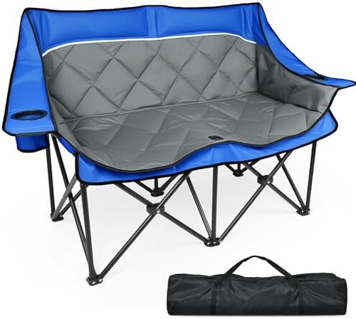 Blue double heavy duty folding loveseat