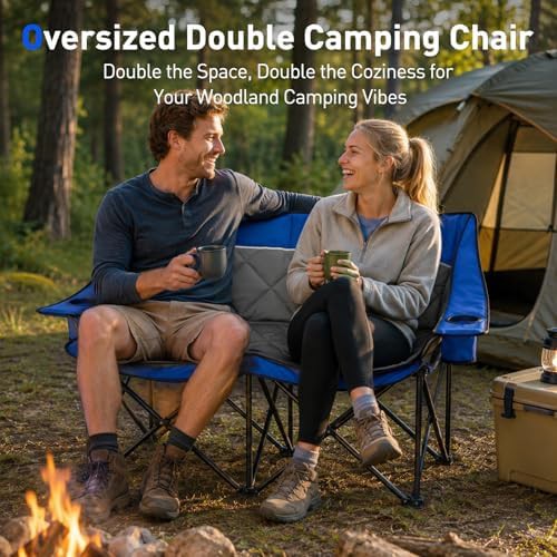 Blue double heavy duty folding loveseat — photo 3