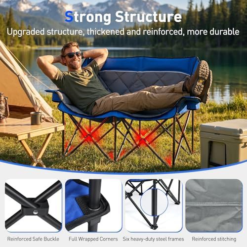 Blue double heavy duty folding loveseat — photo 4