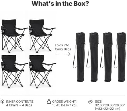 Black Folding Lawn and Beach Chairs 4 Pack — photo 5